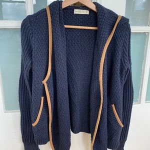 Navy Abercrombie Cardigan with Suede Details